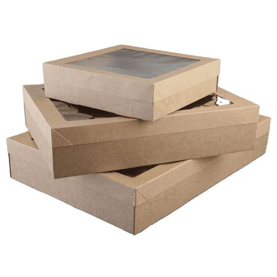 100 X Brown Kraft Disposable Catering Grazing Boxes Trays With Lids