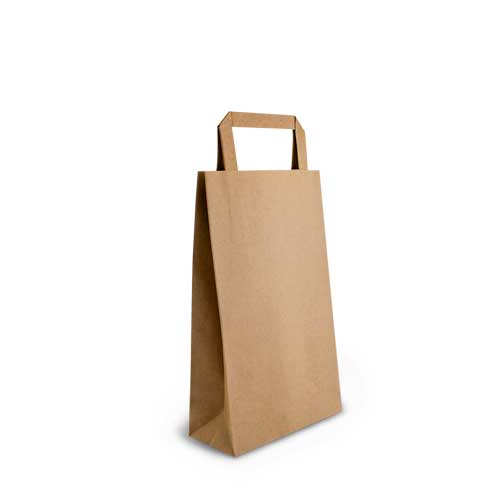 100 X Brown Kraft Flat Handle Paper Bags Size 265mm Length