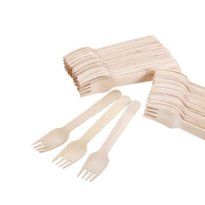 100 X Disposable Wooden Forks Cutlery Bulk Bamboo Party 160mm Fork