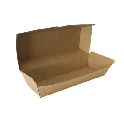 100 X Kraft Brown Disposable Hot Dog Boxes Bulk Takeaway Party Box