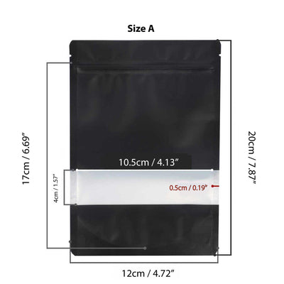 1000 Resealable Mylar Stand Up Bags 20x12cm - Black Food Packaging Zip Pouch