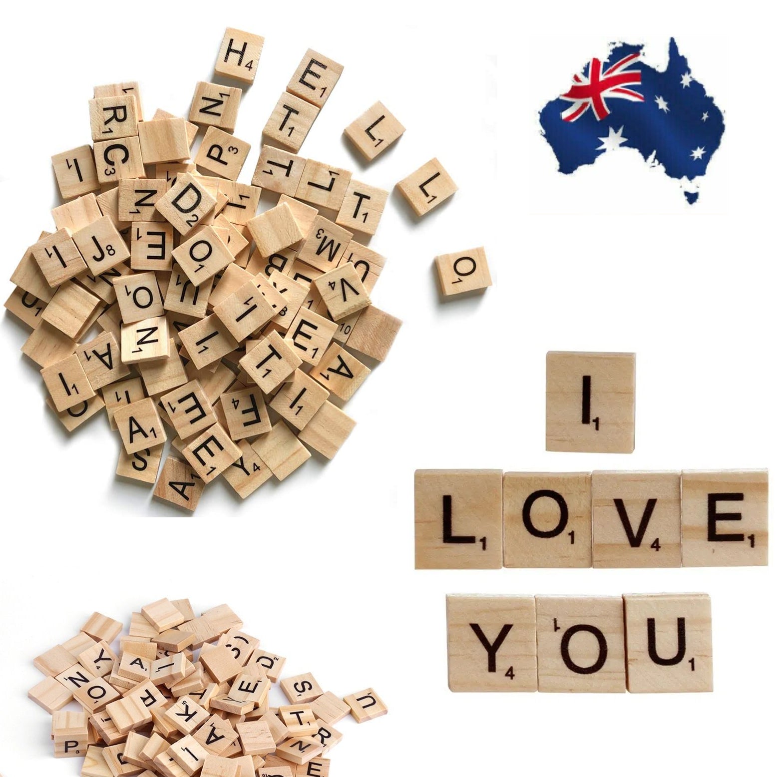 100Pcs Scrabble Letters - Wooden Tiles Art Game Alphabet Learning Words Craft