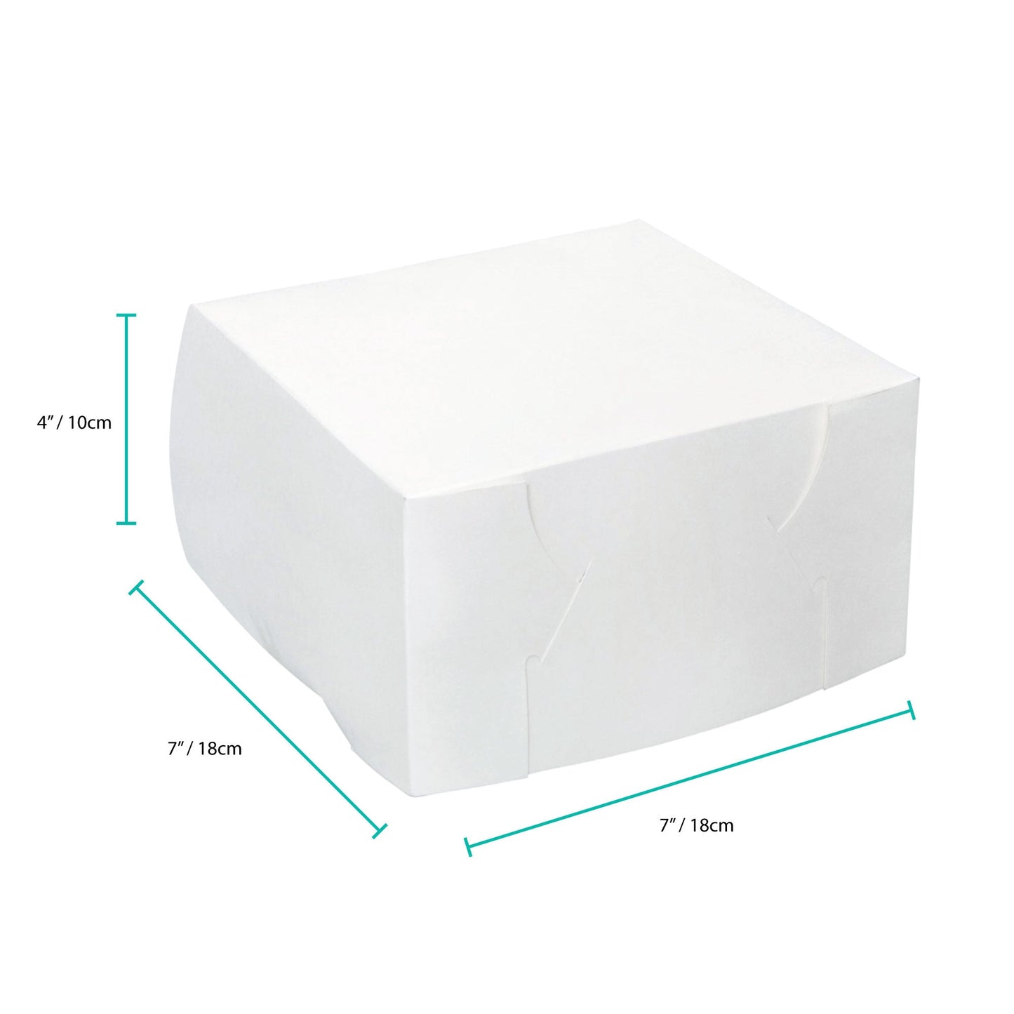 100x Takeaway Cake Box 7x7x4 Inches - Square Folding White Dessert Packaging