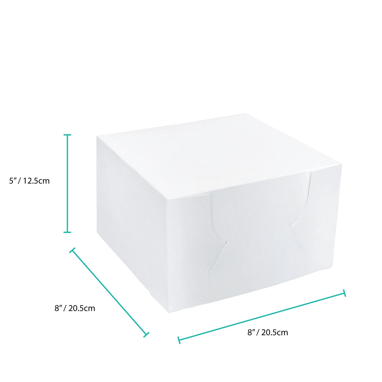 100x Takeaway Cake Box 8x8x5 Inches - Square Folding White Dessert Packaging