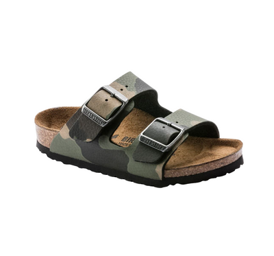 Kids Birkenstock Arizona Birko-Flor Camo Khaki Unisex Slip On Sandals