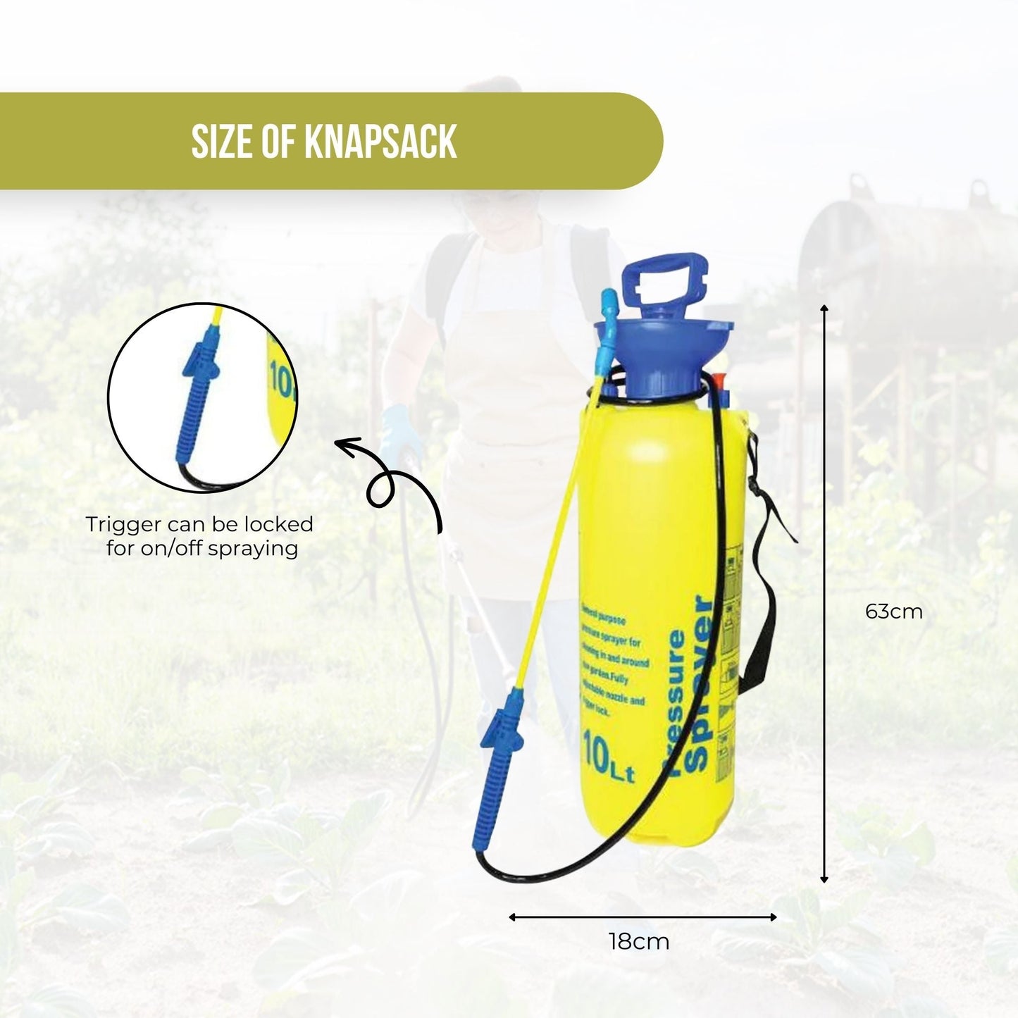 10L Pressure Sprayer - Knapsack Garden Pump For Liquids - Yard Weed Plants