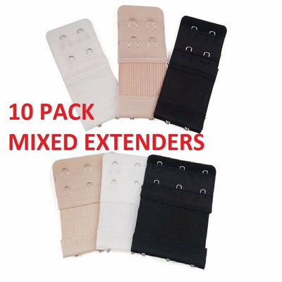 10Pcs Bulk Mix Set X Elastic Bra Extender Extension Black White Nude Extenders