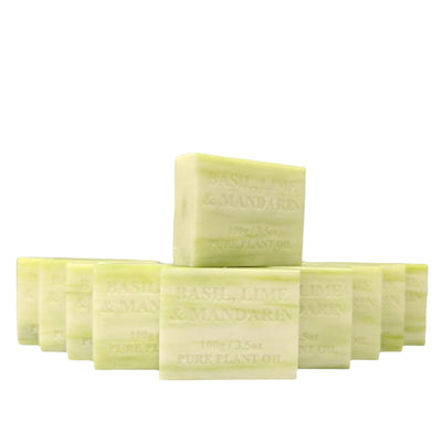 10x 100g Plant Oil Soap Basil Lime Mandarin Scent Pure Natural Vegetable Base Bar