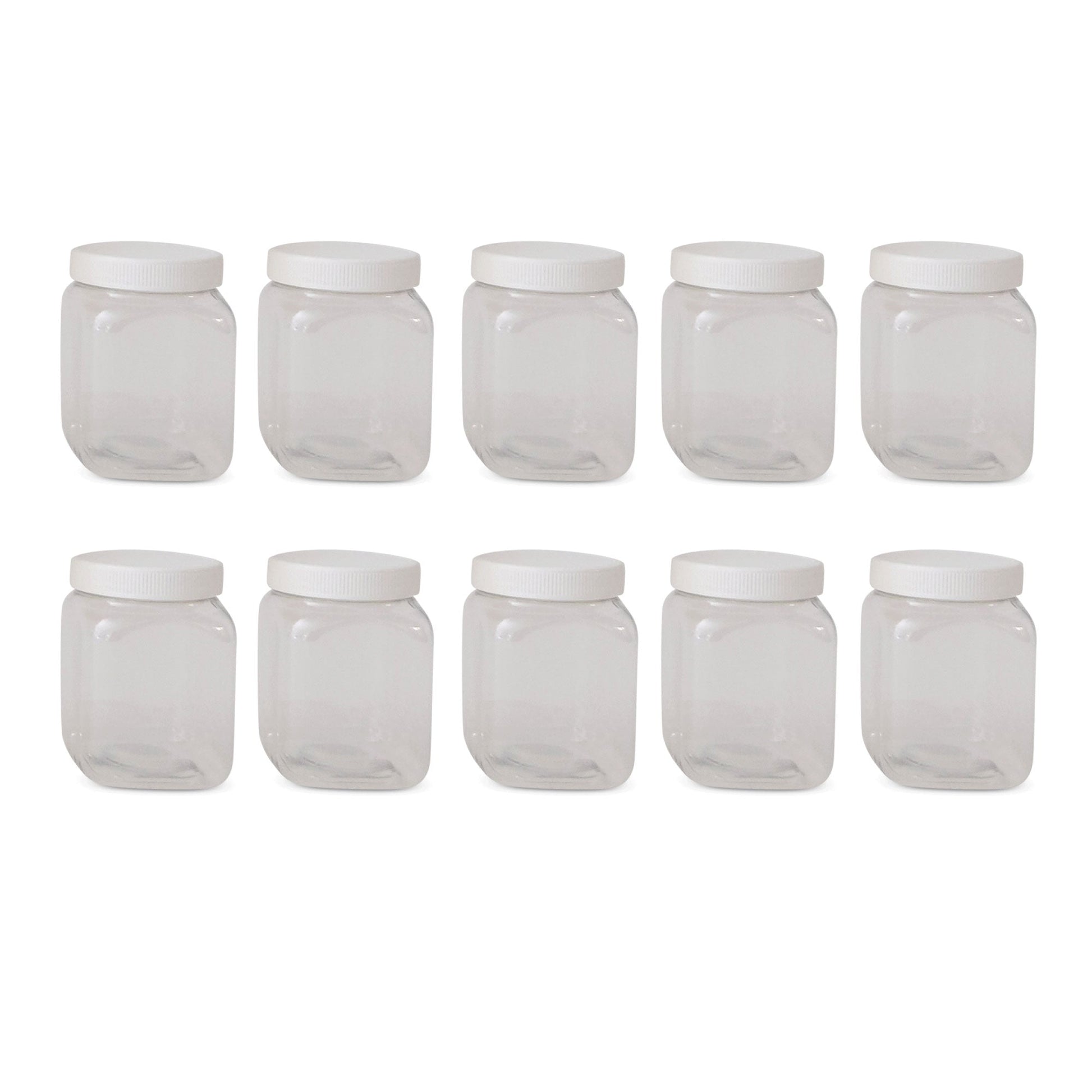 10x 250g Plastic Honey Jars + Lids - Square Clear Food Grade Packaging Containers
