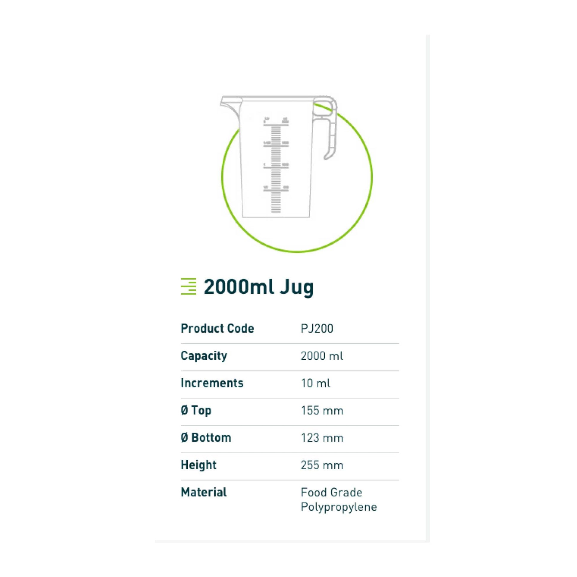 10x 2L Measuring Jug Heavy Duty Clear Plastic Propylene Food Grade BPA 5 Pro-Jug