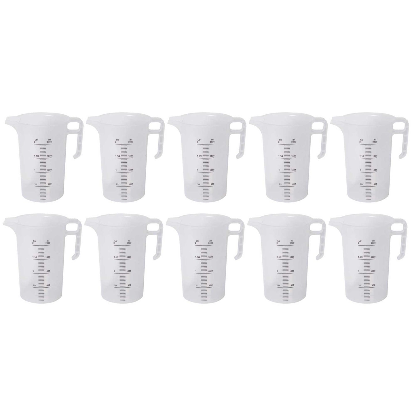 10x 2L Measuring Jug Heavy Duty Clear Plastic Propylene Food Grade BPA 5 Pro-Jug