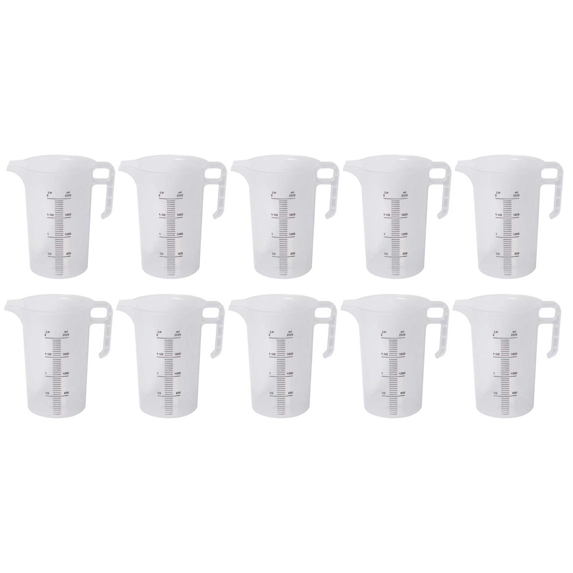 10x 2L Measuring Jug Heavy Duty Clear Plastic Propylene Food Grade BPA 5 Pro-Jug