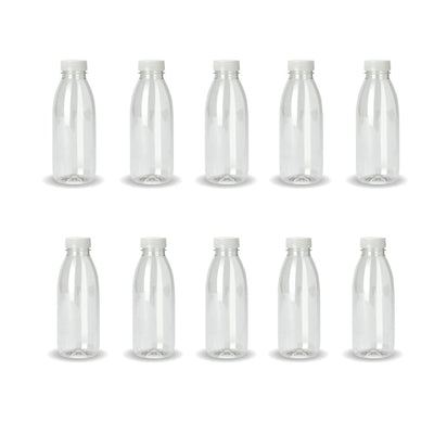 10x 300ml PET Juice Bottles + Tamper Evident Caps - Empty Plastic Recyclable Clear