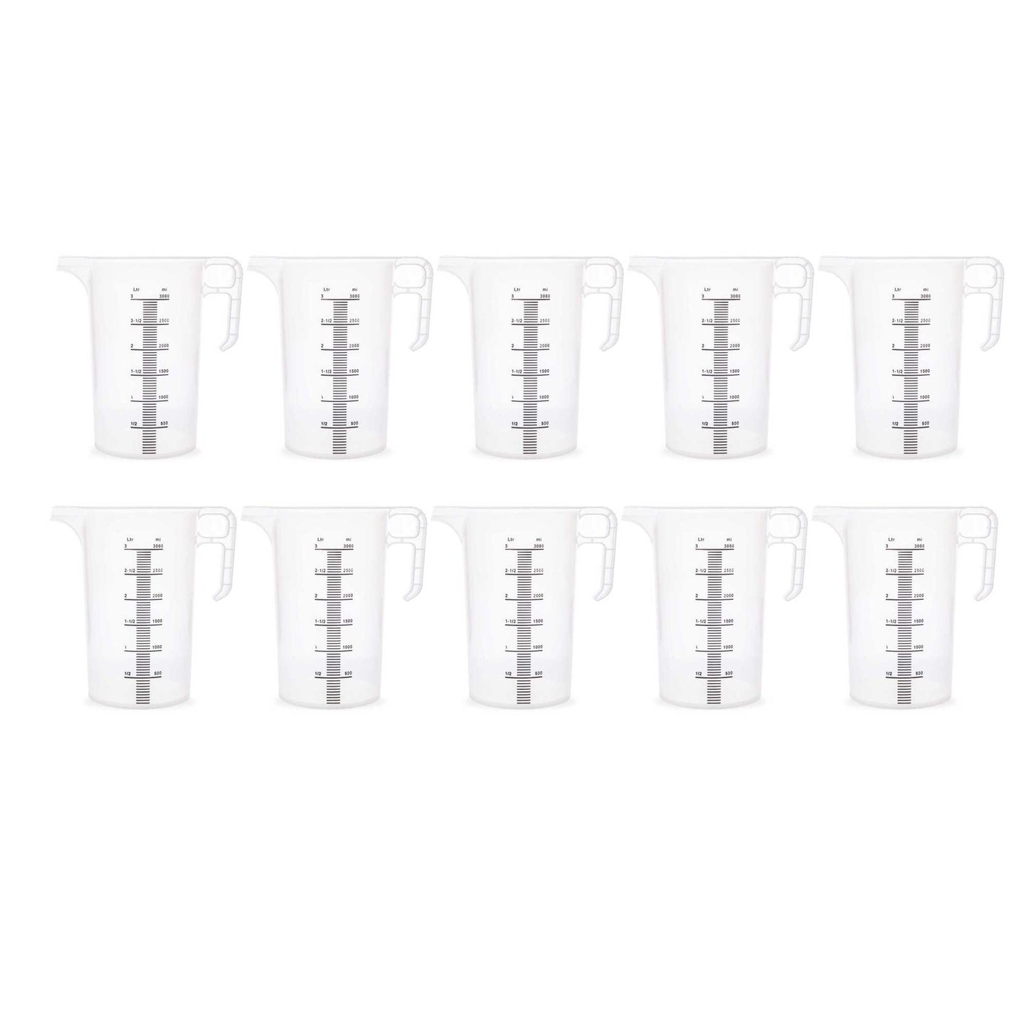 10x 3L Measuring Jug Heavy Duty Clear Plastic Propylene Food Grade BPA 5 Pro-Jug