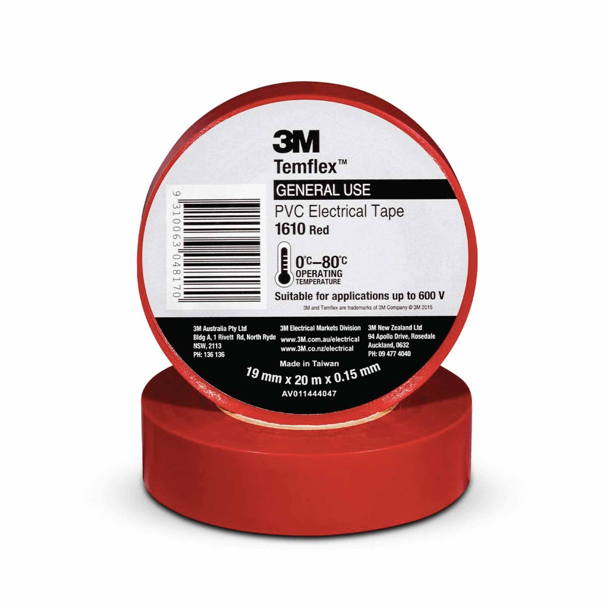 10x 3M PVC Electrical Insulation Tape Temflex 19mmx20m Blue Black White Red
