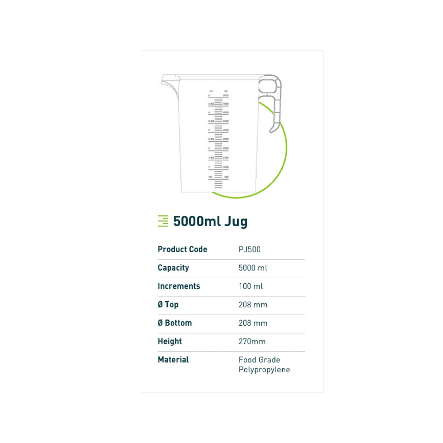 10x 5L Measuring Jug Heavy Duty Clear Plastic Propylene Food Grade BPA 5 Pro-Jug