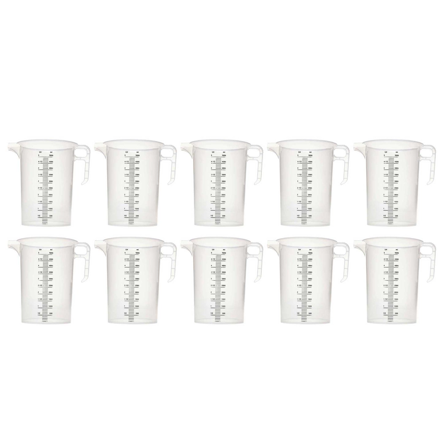 10x 5L Measuring Jug Heavy Duty Clear Plastic Propylene Food Grade BPA 5 Pro-Jug