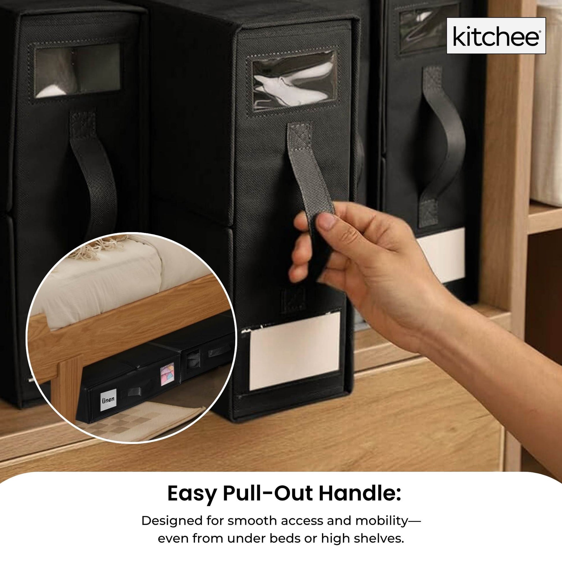 10x Kitchee Foldable Bed Sheet Storage Box - Linen and Closet Organiser Black