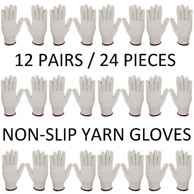 12 Pairs / 24 Pcs White Maroon Yarn Gloves Multi Purpose Non Slip Durable Garden