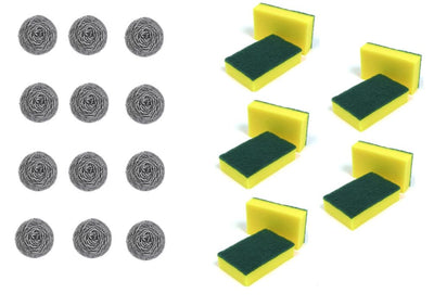 12 Stainless Steel + 10 Sponge Scourers Heavy Duty Industrial Grade Scourer Pack
