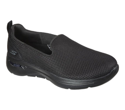 Womens Skechers Go Walk Arch Fit - Grateful Black/Black Slip On Shoes