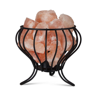 12V 12W Bud Iron Basket Himalayan Pink Salt Lamp Rock Crystal Light Bulb On/Off