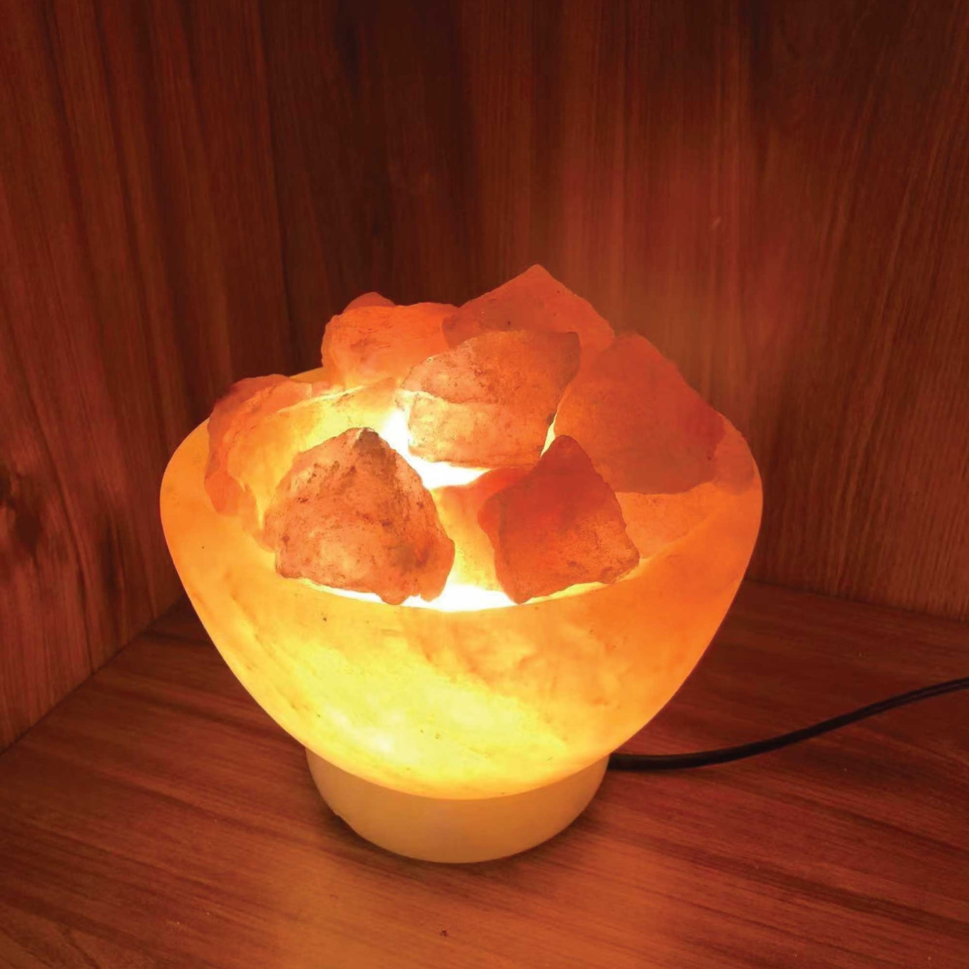 12V 12W Fire Bowl Himalayan Pink Salt Lamp Carved Rock Crystal Light Bulb On/Off