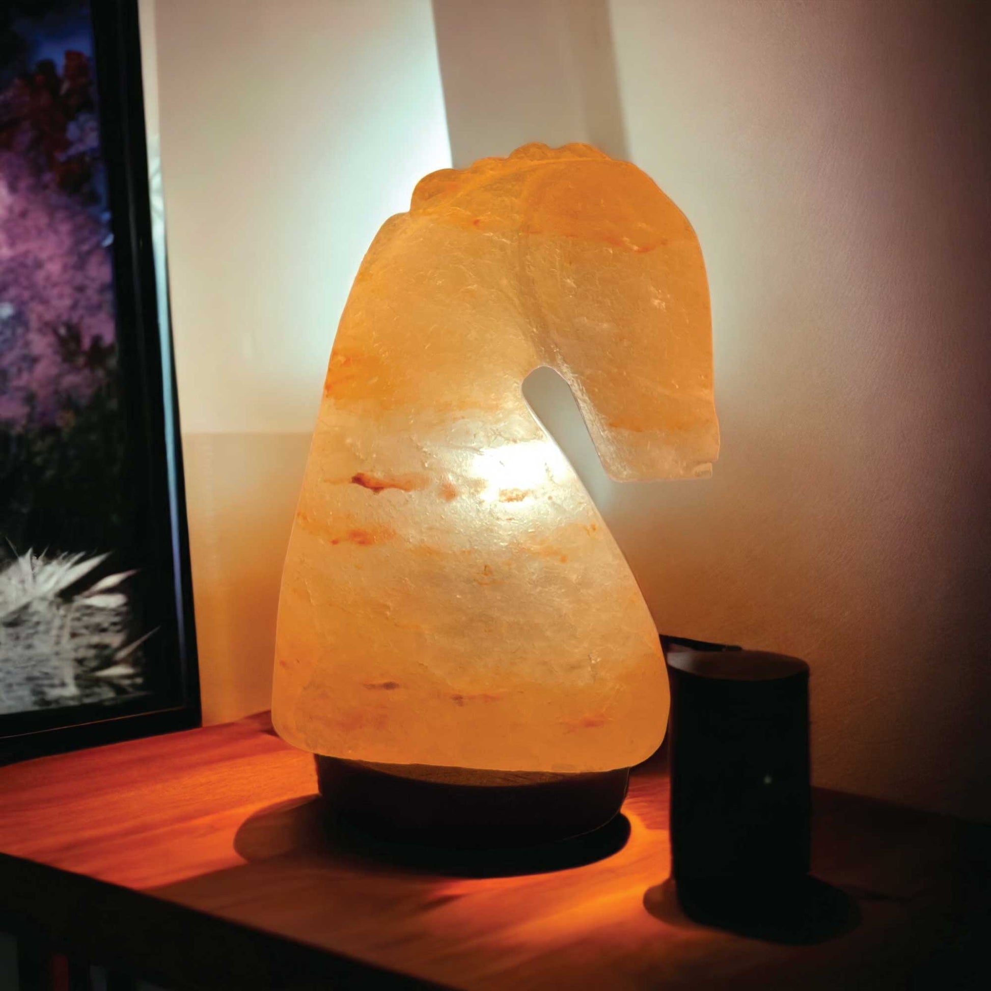 12V 12W Horse Himalayan Pink Salt Lamp Carved Knight Rock Crystal Light Bulb On/Off