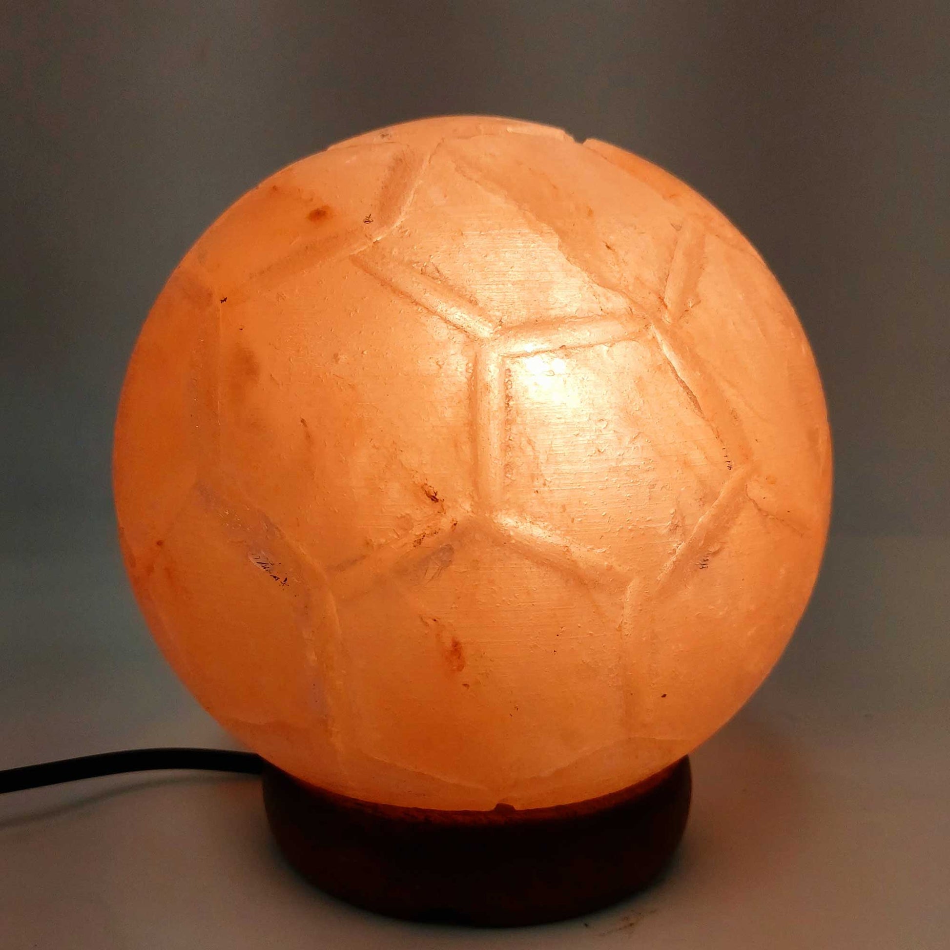 12V 12W Soccer Himalayan Pink Salt Lamp Carved Ball Rock Crystal Light Bulb On/Off