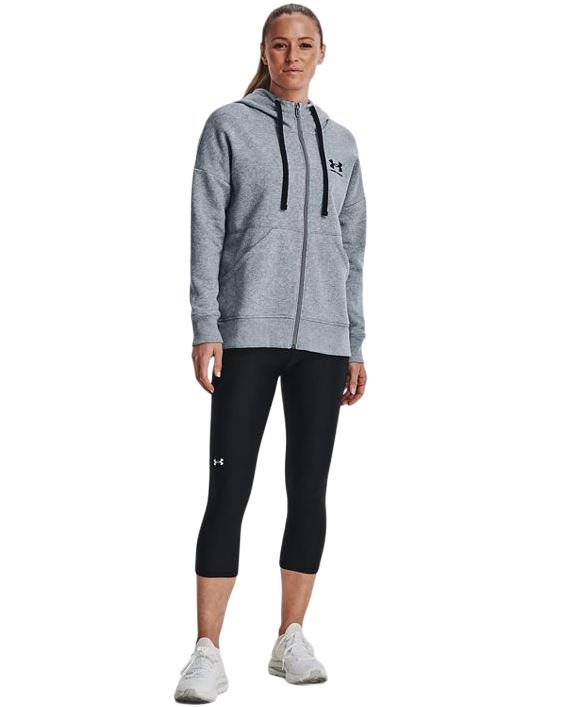 Womens Under Armour Steel Grey/Black Rival Fleece Full Zip Hoodie