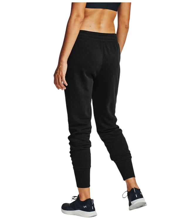 Womens Under Armour Black/ White Rival Fleece Joggers Athletic Trackies