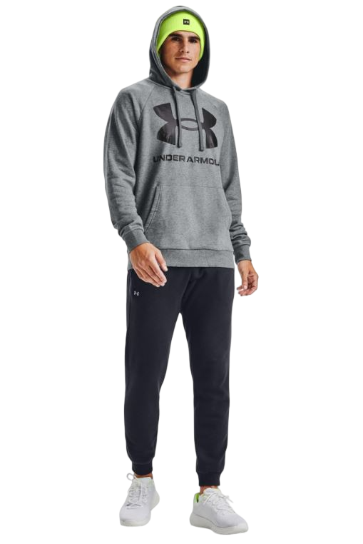 Mens Under Armour Pitch Gray/Black Rival Fleece Big Logo Hoodie