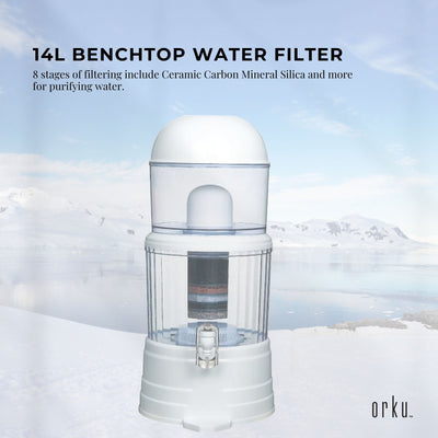 14L Benchtop 8 Stage Water Filter - Ceramic Carbon Mineral Stone Silica Purifier