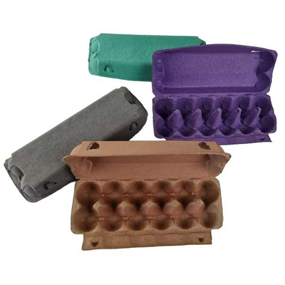 150 Recyclable 12-Egg Egg Cartons Full Dozen -Brown / Charcoal / Green / Purple