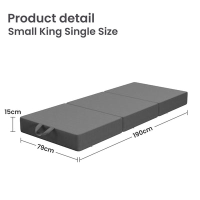 15cm Small King Single BedStory 3-Fold Mattress Folding Foam Bed Washable Cover, 190x80cm