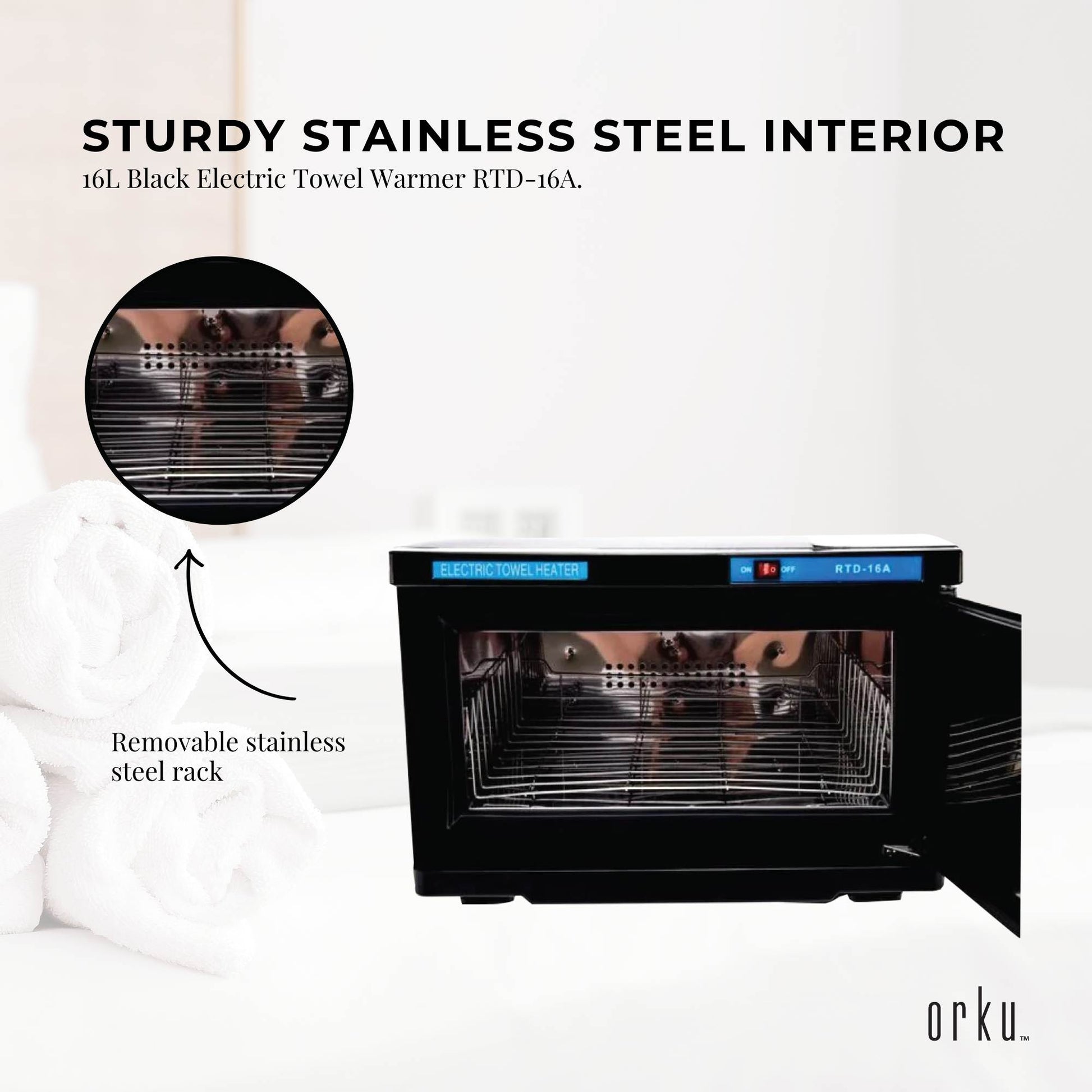 16L Black UV Electric Towel Warmer Steriliser Cabinet Beauty Spa Heat Sanitiser