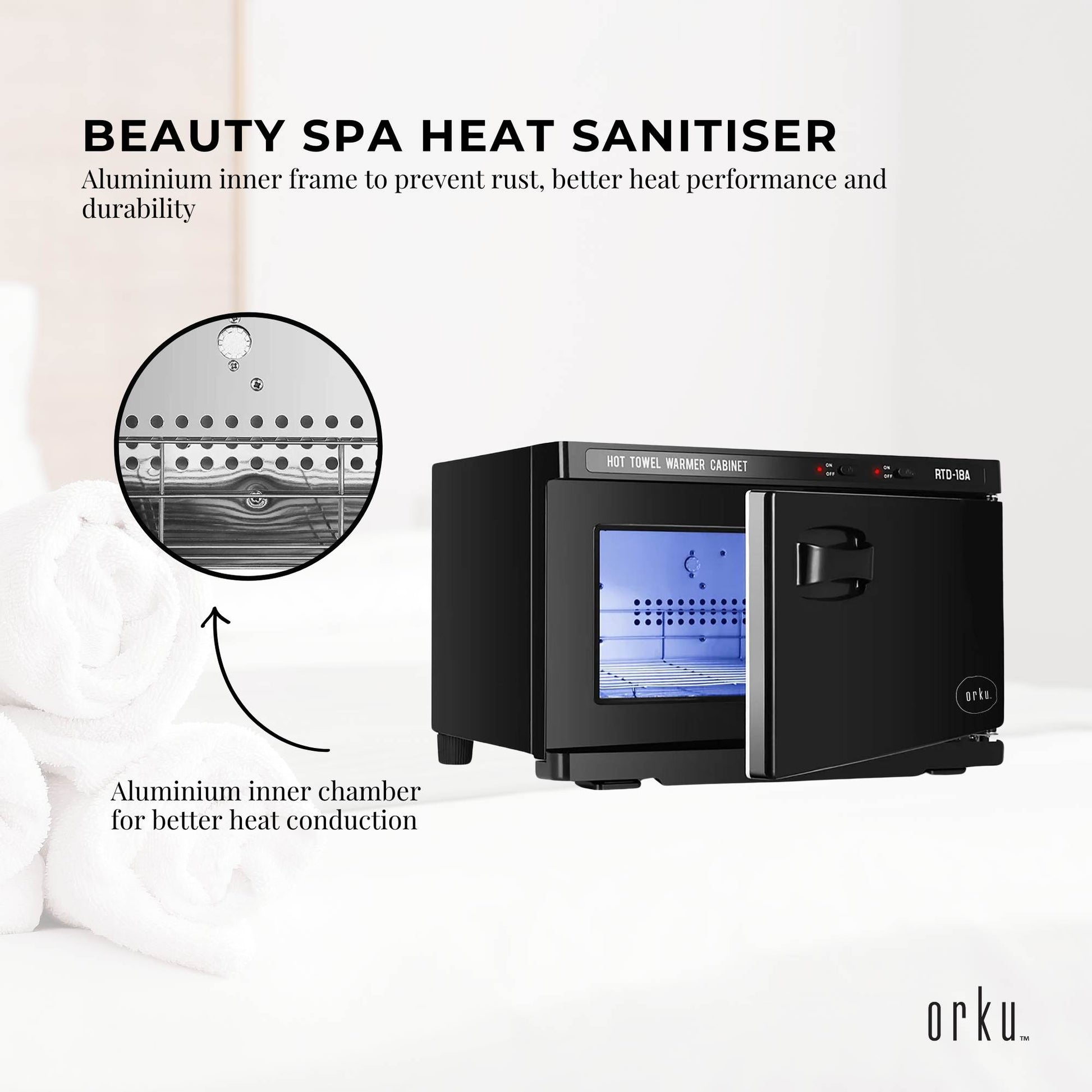 18L Black UV Electric Towel Warmer Steriliser Cabinet Beauty Spa Heat Sanitiser