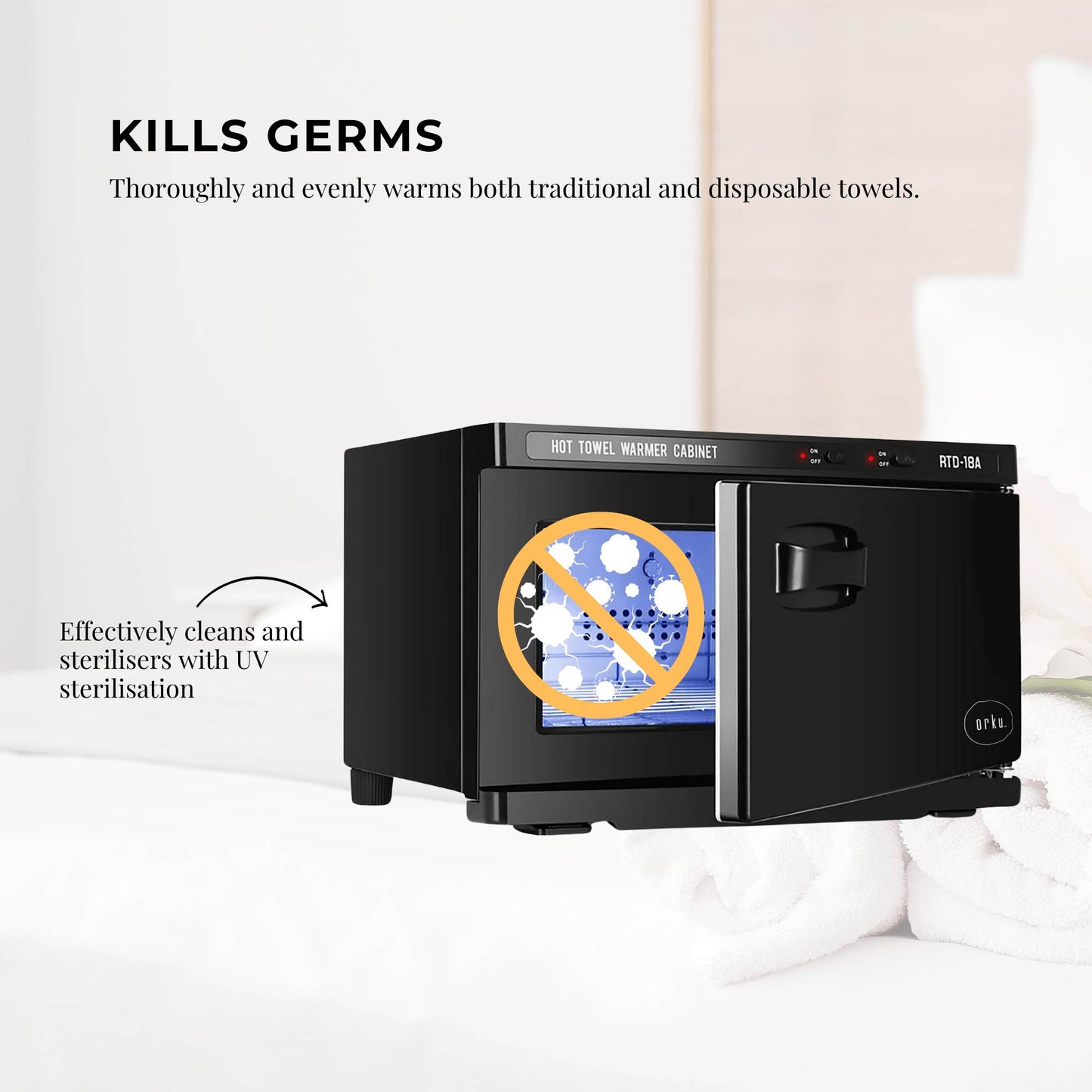 18L Black UV Electric Towel Warmer Steriliser Cabinet Beauty Spa Heat Sanitiser