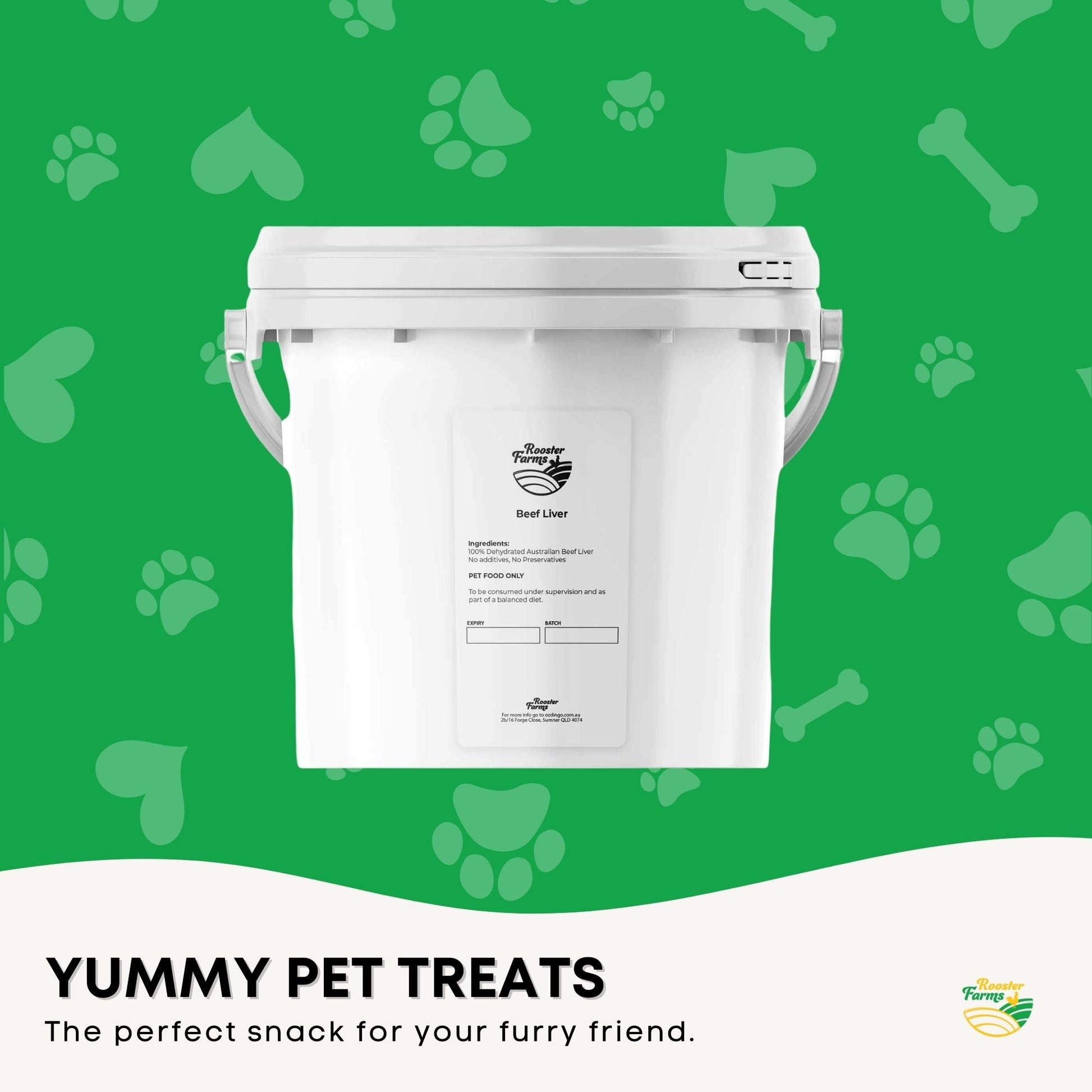 1Kg Dog Treat Beef Liver Pieces Bucket - Dehydrated Australian Healthy Puppy Chew