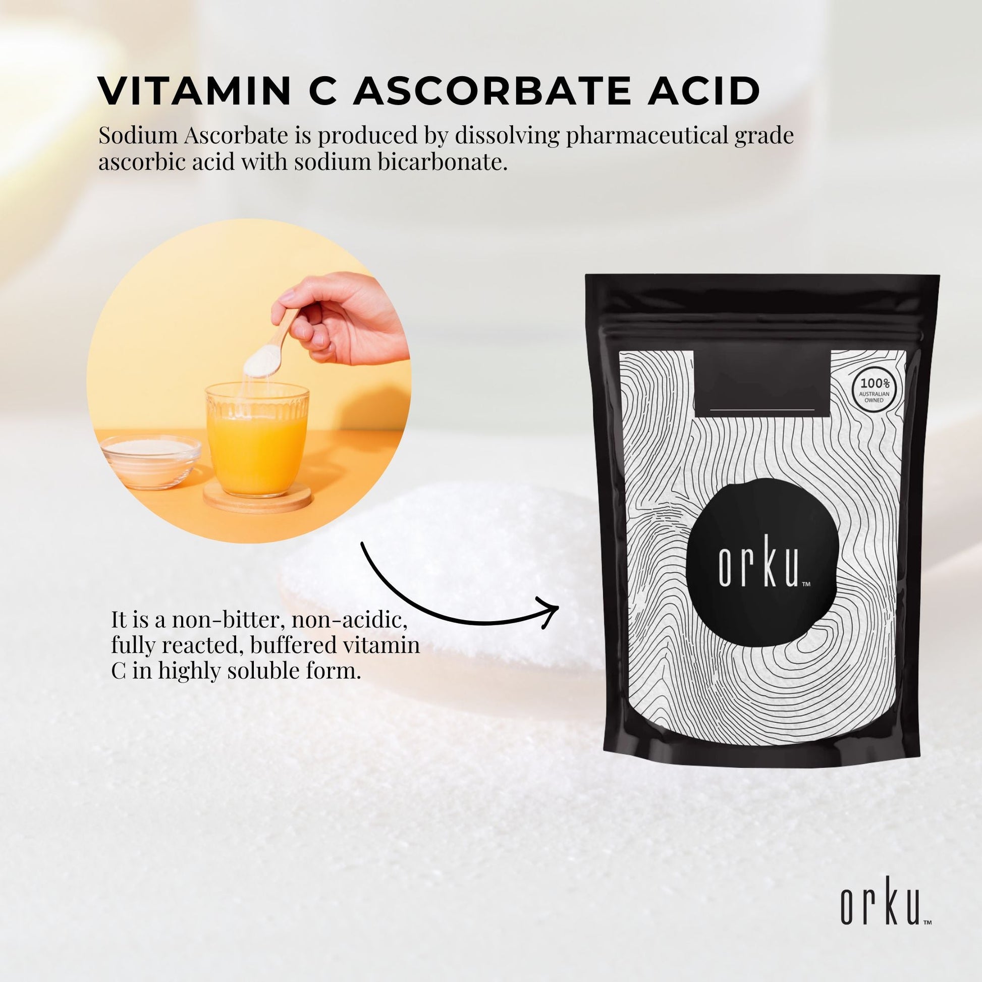 1Kg Sodium Ascorbate Powder - Vitamin C Buffered Pharmaceutical Ascorbic Acid