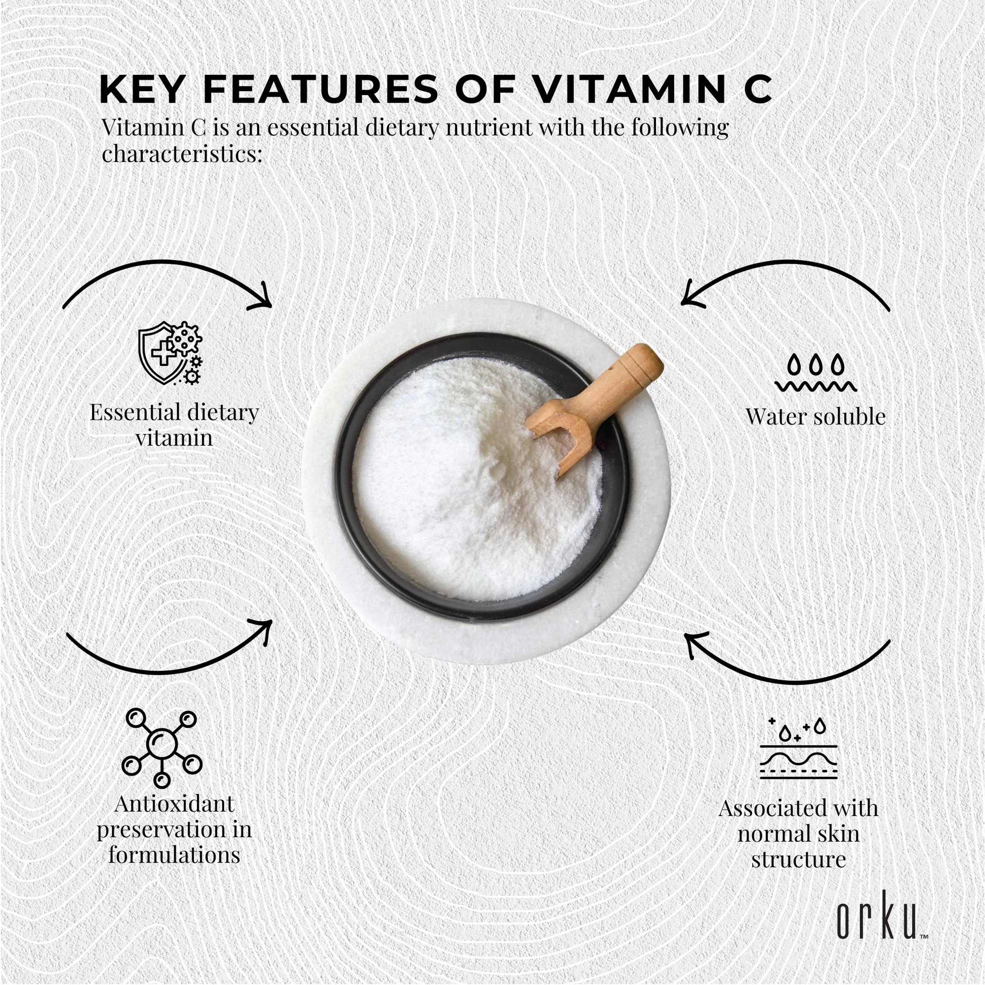 Orku 100g Vitamin C Powder Pure L-Ascorbic Acid - USP Grade Non-GMO