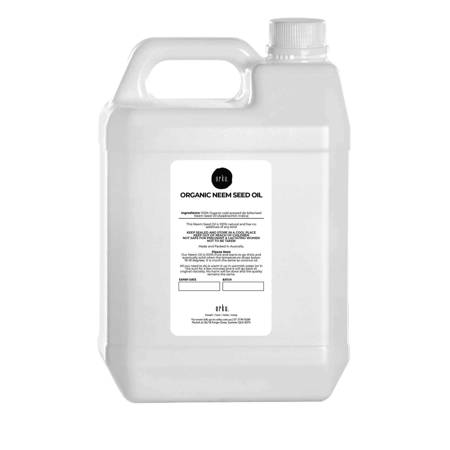 Orku 5L Organic Neem Seed Oil - Debitterised Cold Pressed Azadirachtin Indica