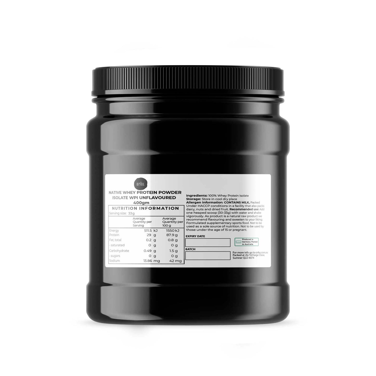 Whey Protein Isolate Powder - Native Unflavoured Shake WPI Supplement Jar