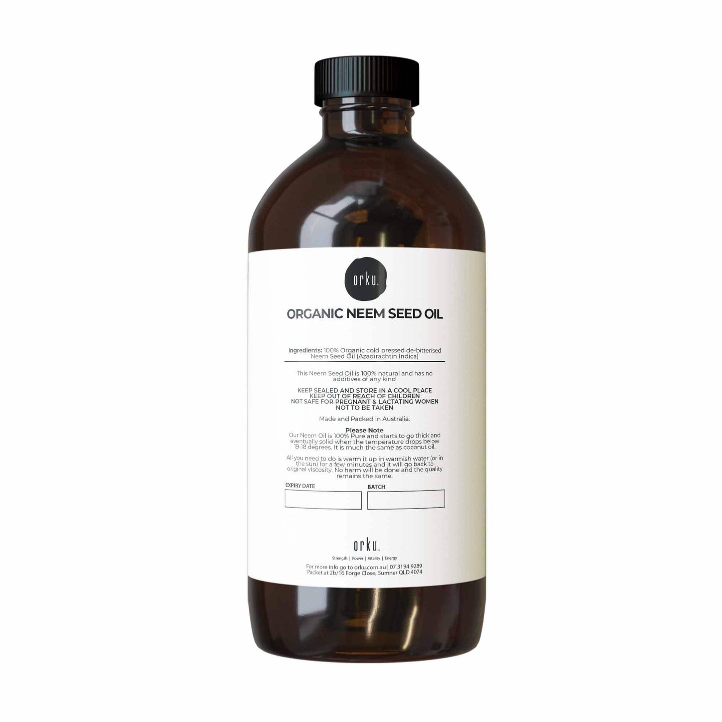 Orku 500ml Organic Neem Seed Oil Debitterised Cold Pressed Azadirachtin Indica