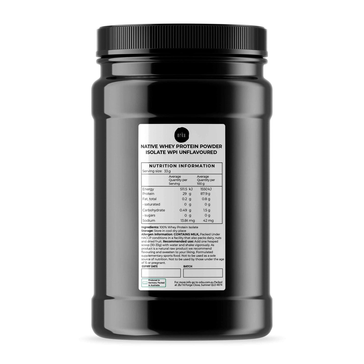 Whey Protein Isolate Powder - Native Unflavoured Shake WPI Supplement Jar