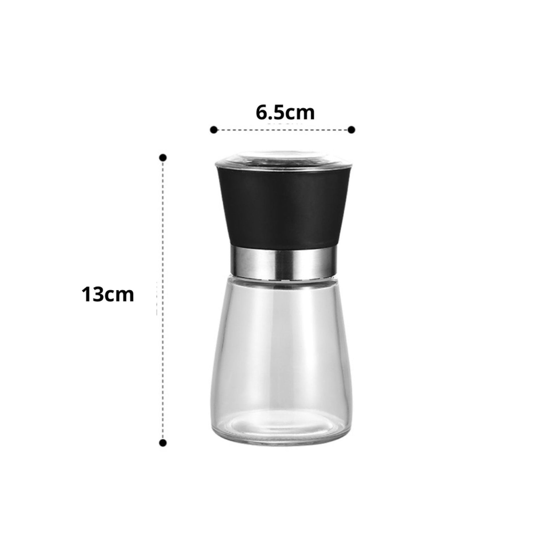 1x 150ml Glass Salt or Pepper Grinder 12cm - Adjustable Ceramic Core Short Mill