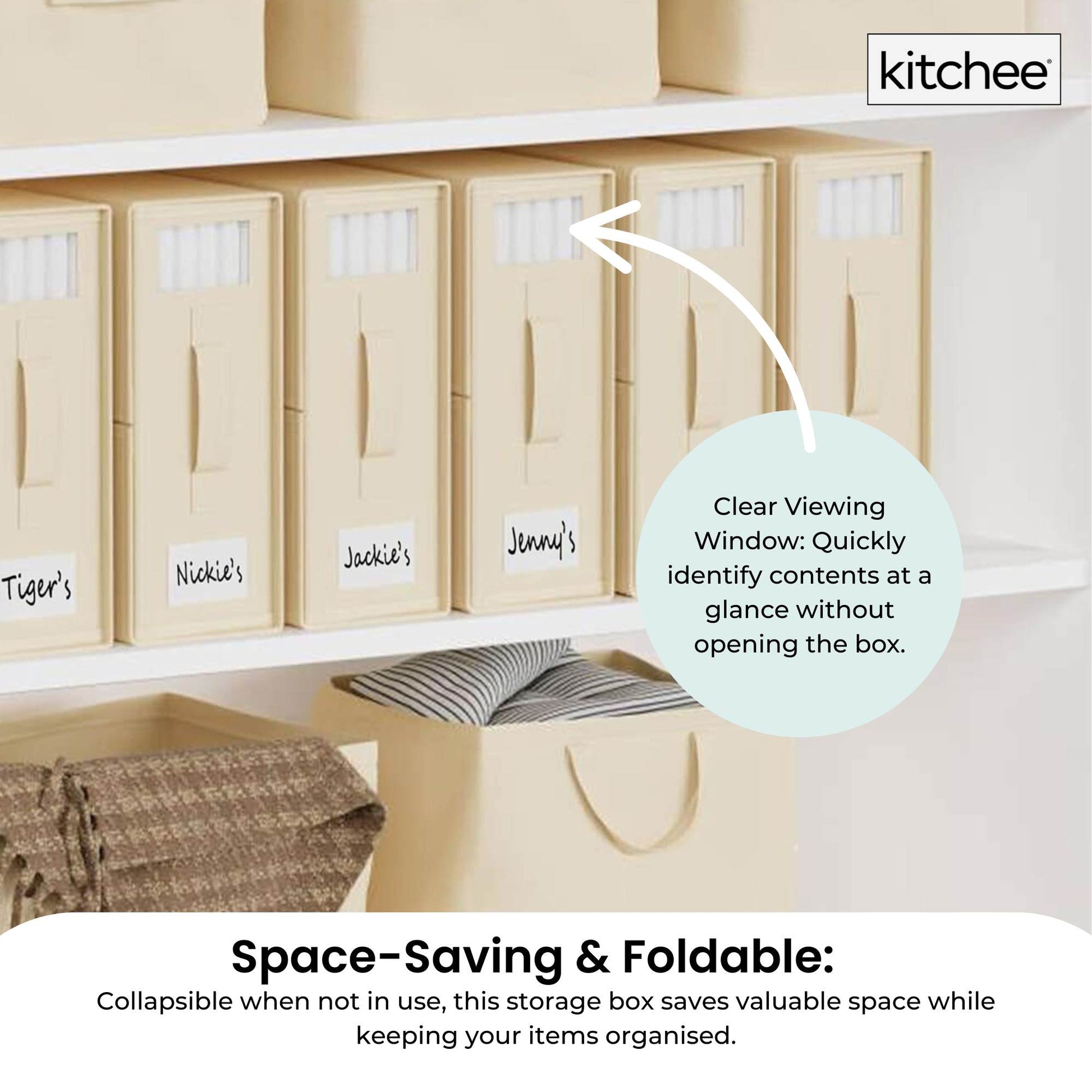 1x Kitchee Foldable Bed Sheet Storage Box – Linen & Closet Organiser Beige
