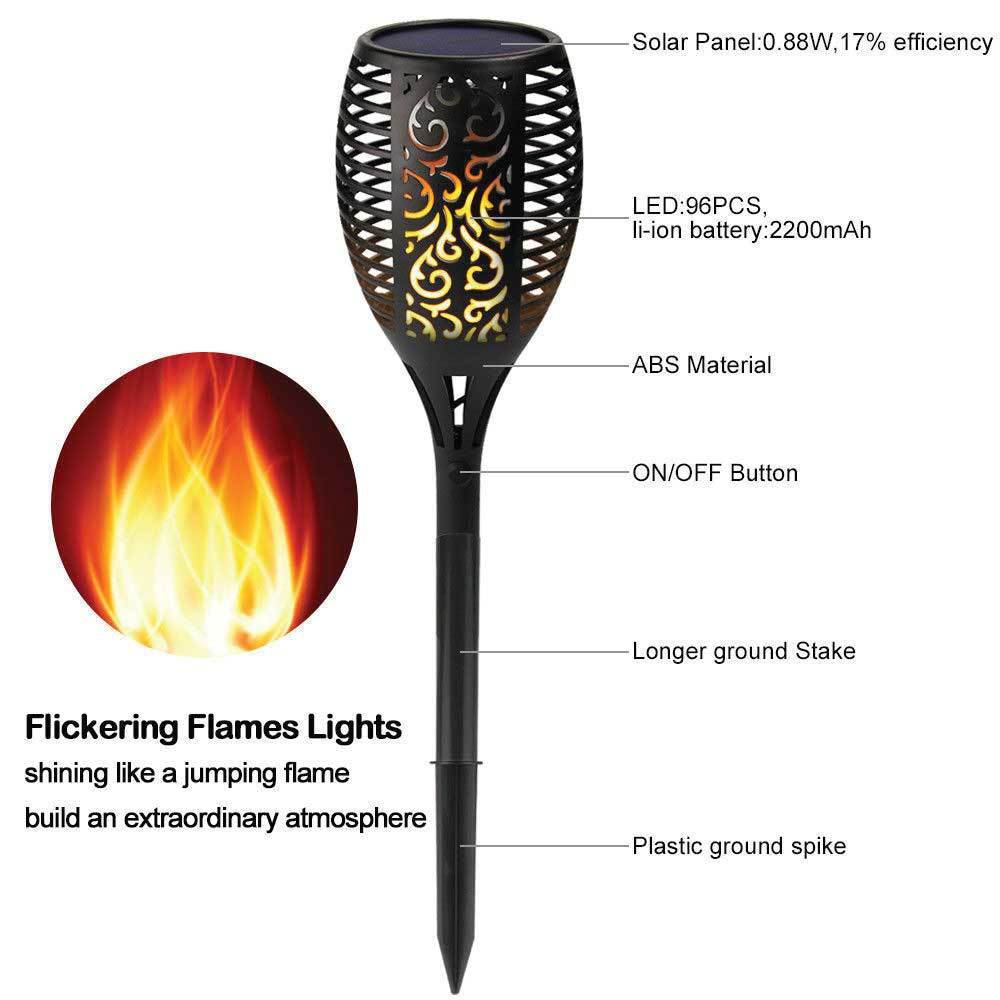 1x Solar Garden LED Torch Outdoor Flame Dancing Flickering Light Tiki Auto Lamp