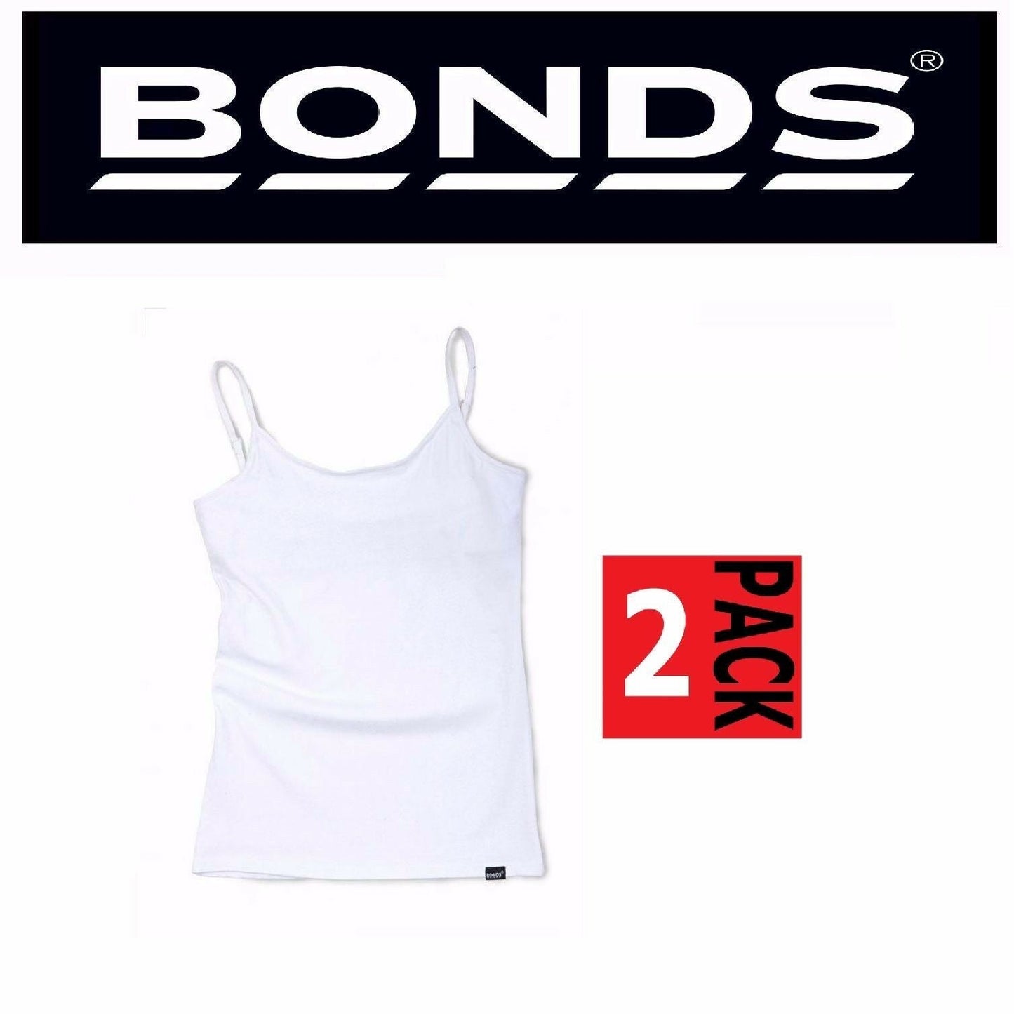 2 Pack Bonds Girls White Hipster Inner Hidden Support Singlet Tank Size 8/10