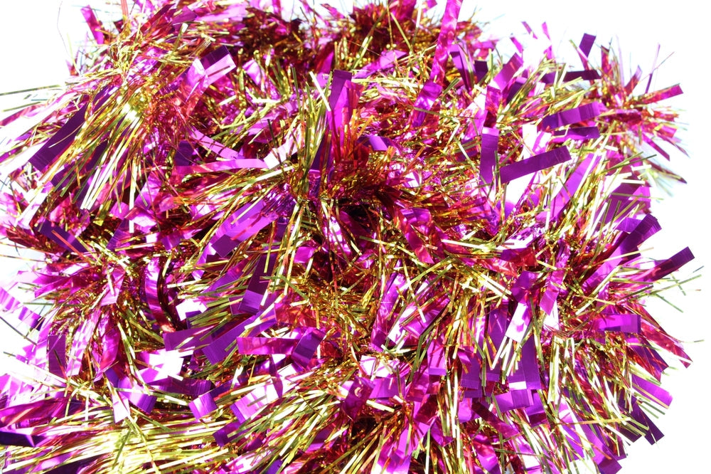 5 x Christmas Tinsel Thick 2-Tone Xmas Garland Tree Decorations - Hot Pink/Gold